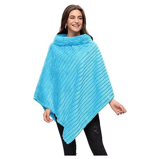 GLAMEXX24 poncho da donna elegante mantello invernale con scollo rotondo, mantello spesso in calda pelliccia lavorata a maglia, nero, taglia unica