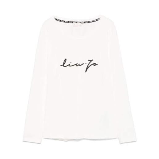 Liu Jo t shirt donna basica con logo e strass bianco e25lj08 tf4077 js088 s