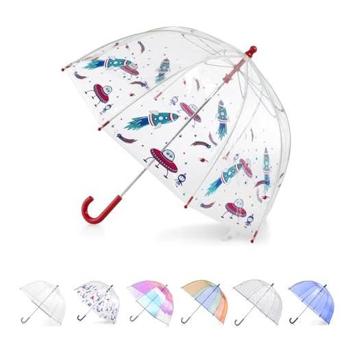 totes - ombrello trasparente per bambini con manico facile da impugnare, avventura cosm, kids - 38 canopy, ombrello trasparente a bolle con tettuccio a cupola, design leggero, protezione da vento e