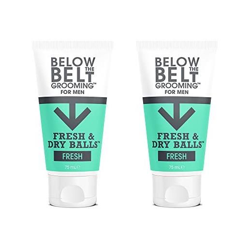 Below The Belt Grooming fresh & dry ball, deodorante intimo e crema anti-sfregamento per uomo, protegge dal sudore, dagli odori e dalle irritazioni, fragranza fresca 2 x 75ml