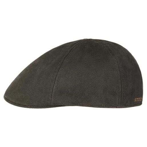 Stetson herringbone duck flatcap schirmmütze schiebermütze herren - mit schirm, futter herbst-winter - xl (60-61 cm) braun-oliv
