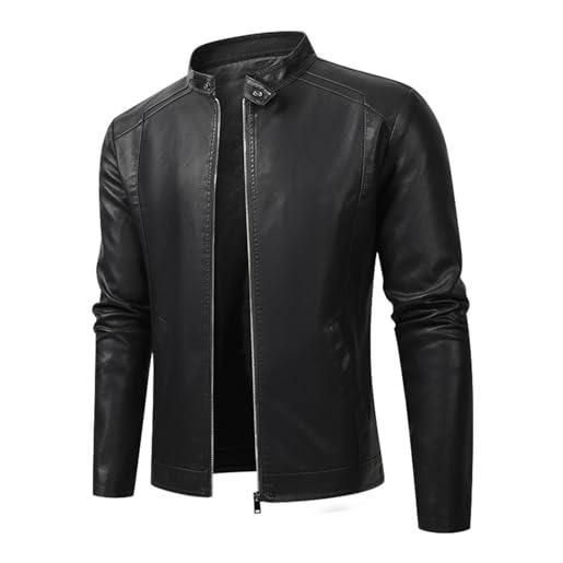 TDEOK giacca da motociclista da uomo in pelle: giacca da uomo in ecopelle con colletto rialzato, top di transizione casual da motociclista con chiusura lampo, casual, classico, giacca di pelle per