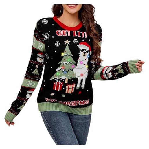 Dasongff maglione natalizio da donna, maglione da donna, invernale, caldo, maniche lunghe, luminoso, l-e-d, maglione di natale, verde da donna, renna, albero di natale, maglioni da donna, a maglia, 