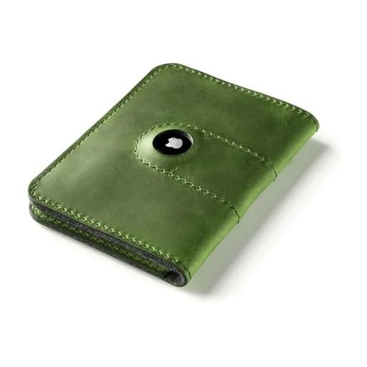 Crazy Horse Craft, air. Tag - portafoglio per passaporto, in pelle italiana conciata al vegetale, feltro di lana, porta carte da viaggio, porta carte di credito e documenti d'identità, verde alpino. , 