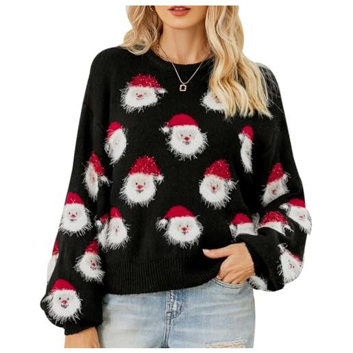 Peuignao maglione natalizio donna maglione babbo brutto di natale maglioni natalizi donna natalizie ugly christmas jumper sweater pullover natalizio donna natale natalizi xmas maglione tricot donna nero m