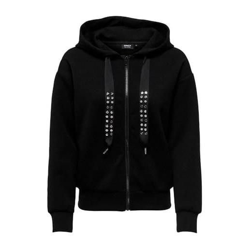 ONLY onlfancy l/s-perizoma con cappuccio e zip swt felpa, nero/dettaglio: borchi+strass, m donna