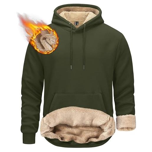 KEFITEVD felpa da uomo con cappuccio spessa pesante foderata in sherpa con tasca a marsupio invernale antivento calda in pile, blu scuro, l