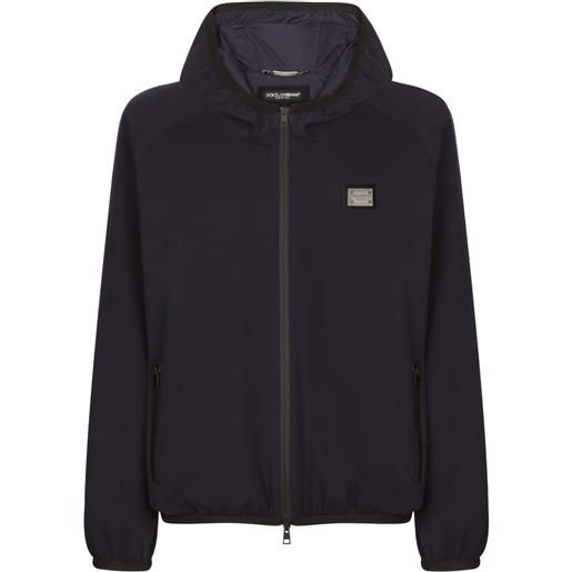 Dolce & Gabbana bomber con cappuccio e placca logo - blu