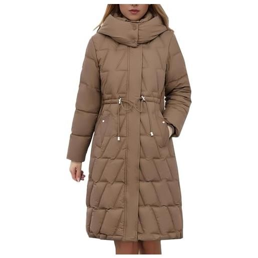 Hecatombic donna inverno lungo caldo piumino elegante ispessito antivento slim fit autunno sciolto di grandi dimensioni all'aperto cerniera coulisse cappotto con cappuccio (rosso, xxl)