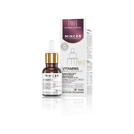 MINCER EST. PHARMA 1989 mincer pharma vitamins philosophy siero rinforzante lifting viso e collo per pelli mature con estratto di bacche di goji, vitamine a, b, c, e, f, pp, d e proteine ​​della seta, 15 ml