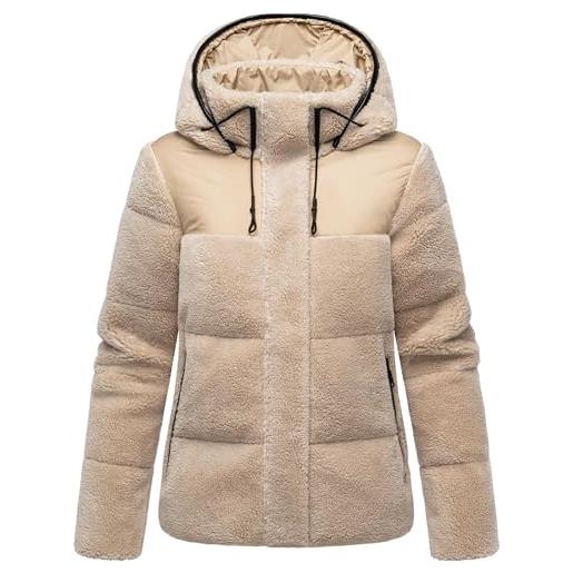Marikoo kaguraa 16 xs-xxl - giacca da donna in pile con orsacchiotto trapuntato in misto materiali alla moda con cappuccio, beige. , l
