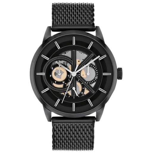 Calvin Klein orologio analogico multifunzione al quarzo da uomo con cinturino in maglia metallica in acciaio inossidabile nero - 25200214