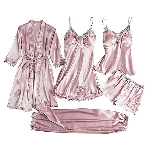 Abito Notte Lungo Lacci Set Pigiama E Vestaglia Donna In Raso