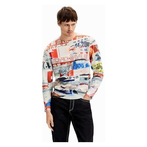 Desigual maglione da uomo a maglia sottile tuta, bianco, m