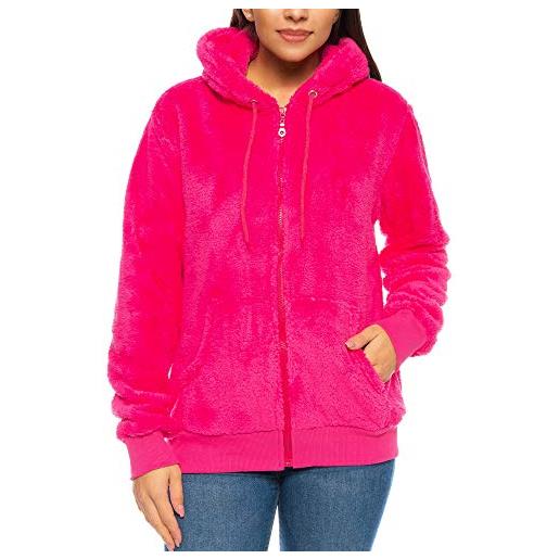 Crazy Age giacca in pile da uomo e da donna, con cappuccio, con tasche e cerniera, bordeaux, xl