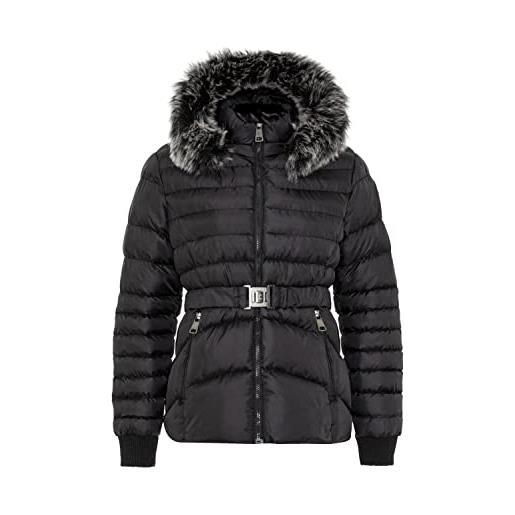 Cipo & Baxx giacca trapuntata da donna in pelliccia con cappuccio cintura invernale wm132, nero , s
