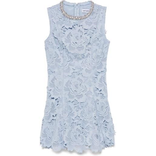 Self-Portrait abito corto con pizzo a fiori - blu