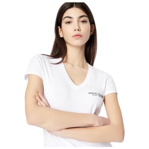 Armani Exchange maglietta da donna con logo milano/new york, slim fit, scollo a v, bianco ottico, xxl