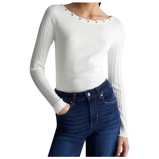 Liu Jo blusa donna, modello ecs maglia chiusa m/l, dal fit slim, colore bianco lana bianco bianco lana