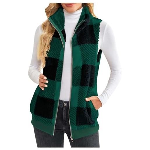 SUIBOZ gilet in pile da donna uk plaid - teddy zip up vest sherpa soffice, leggero e accogliente - giacca invernale calda con tasca senza maniche pelosa, #09 giallo, s