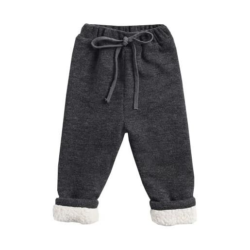 Alunsito pantaloni da tuta caldi per bambine e ragazzi in tinta unita in velluto a coste con coulisse in pile 6-12 mesi grigio