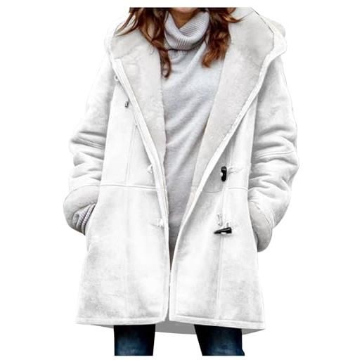 KHIRVWL felpe con cappuccio donna cappotto invernale calda giacca casual eleganti cappotti medio lungo giubbotto felpa cardigan con tasche cappuccio da donna giacche larghe donne alla moda