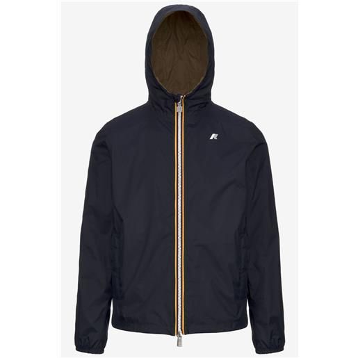 K-WAY giubbotto uomo con cappuccio blu/tabacco jake plus. 2 double K-WAY