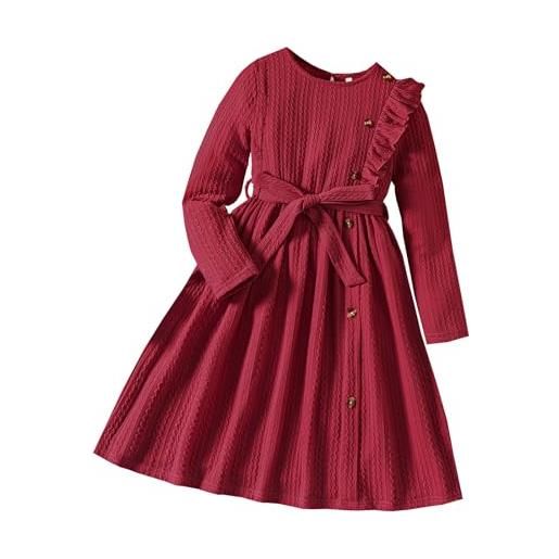 Generic vestito invernale da bambina a maniche lunghe in tinta unita a maglia abito maglione per bambini piccole ragazze abiti gonna abiti per bambini gonne per ragazze per ragazze, colore: rosso, 10-12 anni