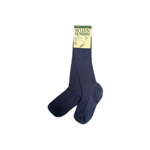 Hirsch Natur calzino lungo in lana mista cotone bio - col. Blu scuro