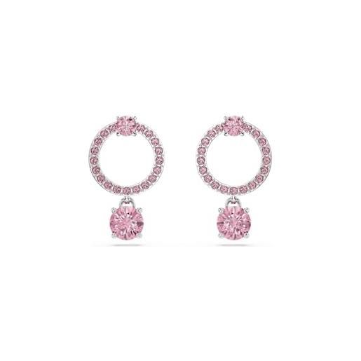 Swarovski orecchini pendenti attract, taglio round, rosa, placcato rodio
