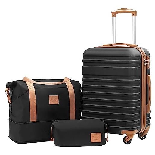 COOLIFE set valigie, valigia trolley set di 3 pezzi valige rigide per viaggiare con tsa serratura 1 borsa da viaggio e 1 trousse da toilette, albicocca/nero, set di valigie 3pzs (20)