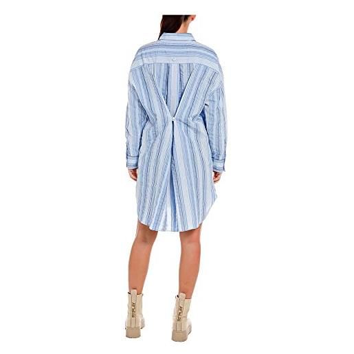 Replay w9019 vestito, 010 bianco/azzurro/blu, xxs donna