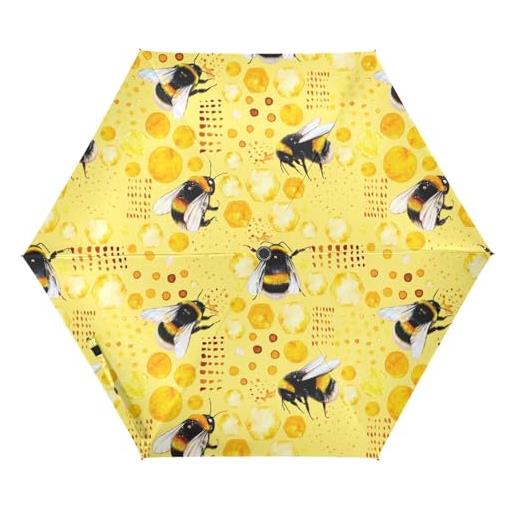 ZRWLUCKY bumblebees ombrello da viaggio giallo polline d'api ombrello compatto per pioggia, uv blocker ombrello pieghevole automatico per il sole antivento portatile leggero impermeabile ombrelli