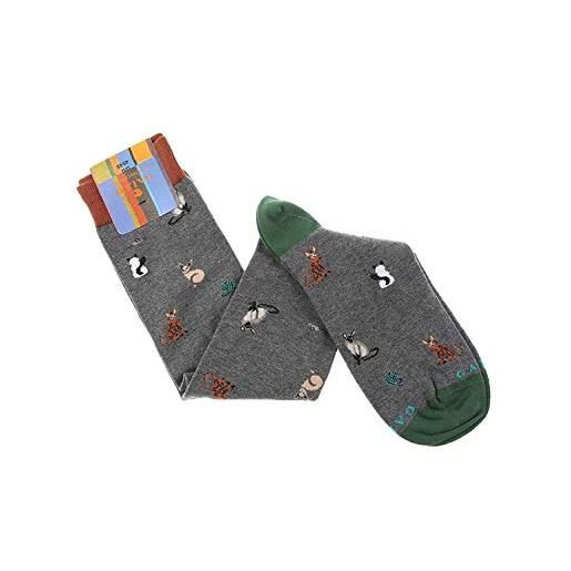 Gallo calze lungo fantasia gatti, grigio, unisex adulti, 1 unità