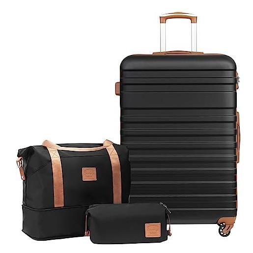 COOLIFE set valigie, valigia trolley set di 3 pezzi valige rigide per viaggiare con tsa serratura 1 borsa da viaggio e 1 trousse da toilette, albicocca/nero, set di valigie 3pzs (28)