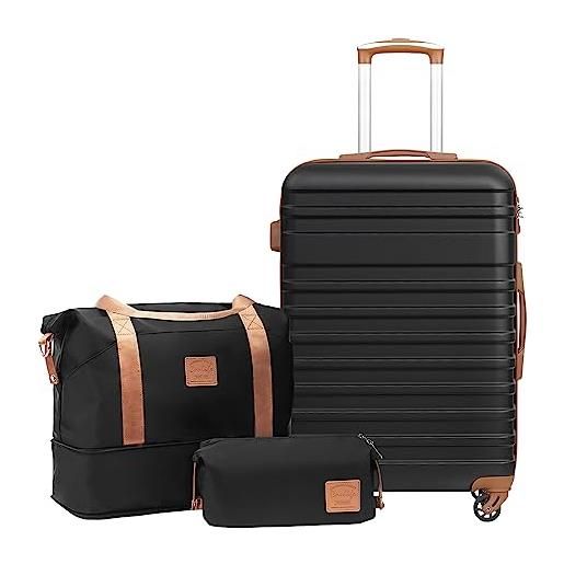 COOLIFE set valigie, valigia trolley set di 3 pezzi valige rigide per viaggiare con tsa serratura 1 borsa da viaggio e 1 trousse da toilette, albicocca/nero, set di valigie 3pzs (24)