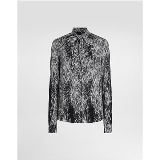 Dolce & Gabbana camicia in charmeuse con fiocco stampa pelliccia
