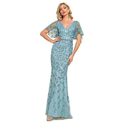 Ever-Pretty vestito da cerimonia lungo paillettes stile impero scollo a v maniche corte abito elegante donna blu navy 44