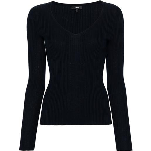 Theory top a coste con scollo a v - blu