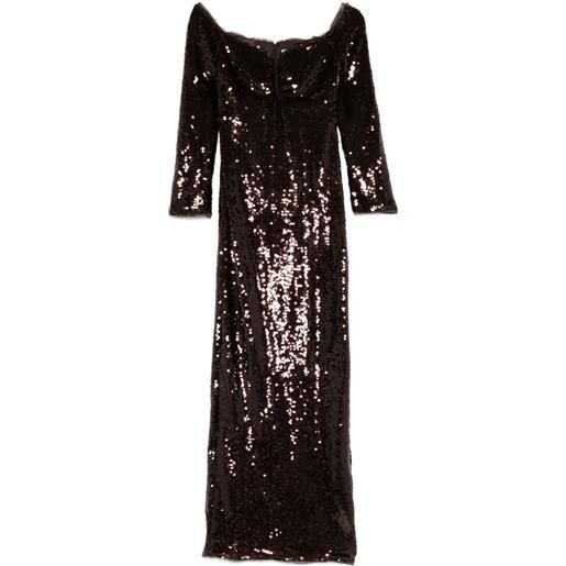 Self-Portrait abito lungo con spalle scoperte e paillettes - marrone