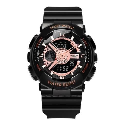 RORIOS orologio coppia elettronico orologio da polso multifunzione militare orologio uomo donna orologio digitale quarzo resina cinturino per ragazze ragazzi nero oro rosa b