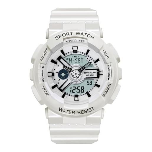 RORIOS orologio coppia elettronico orologio da polso multifunzione militare orologio uomo donna orologio digitale quarzo resina cinturino per ragazze ragazzi bianco b