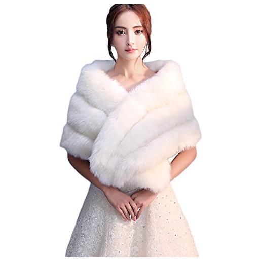 Icegrey donna coprispalle sposa pelliccia sintetica mantelli soprabito poncho mantelle giacche cappotti per matrimonio sera festa bianco avorio