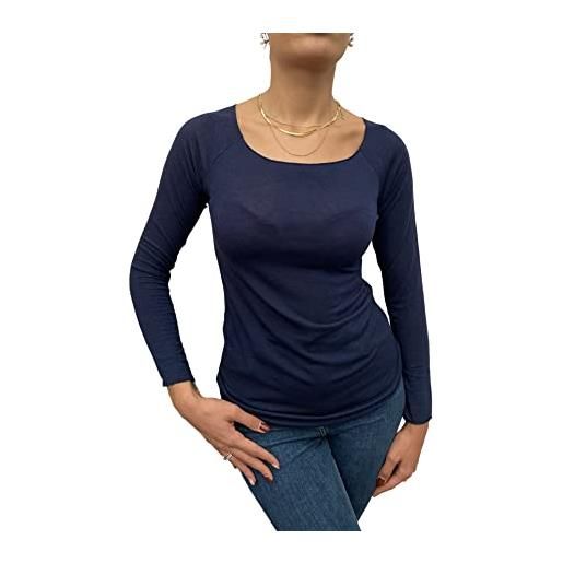KONTATTO - maglia donna scollo barca taglia unica- m1400 scollatura shiffer, maglia donna tutte le stagioni, made in italy, maglia manica lunga sottogiacca (unica, blu)