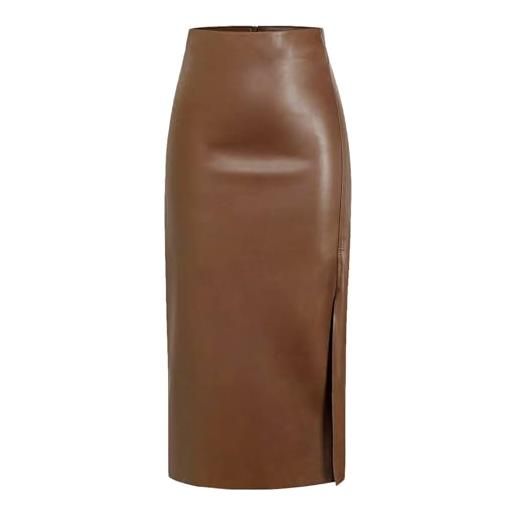 MAOAEAD gonna lunga da donna in pelle nera con spacco alto dimagrante a vita alta in ecopelle gonna midi sexy una linea aderente gonne, marrone, m