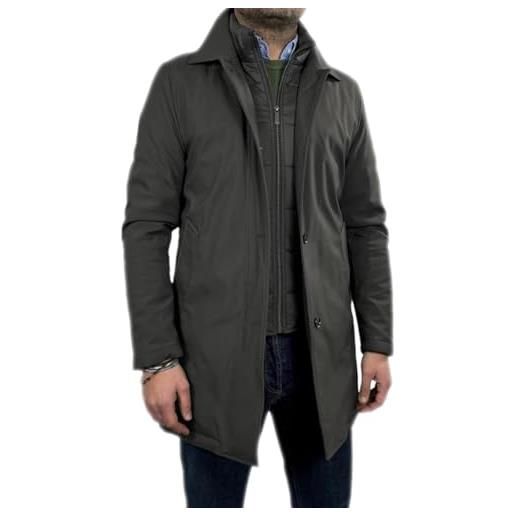 VEQUÈ cappotto impermeabile da uomo invernale taglio lungo trench eegante imbottito giacca casual con gilet removibile linea sartoriale giubbotto classico (it, numero, 56, regular, regular, nero)