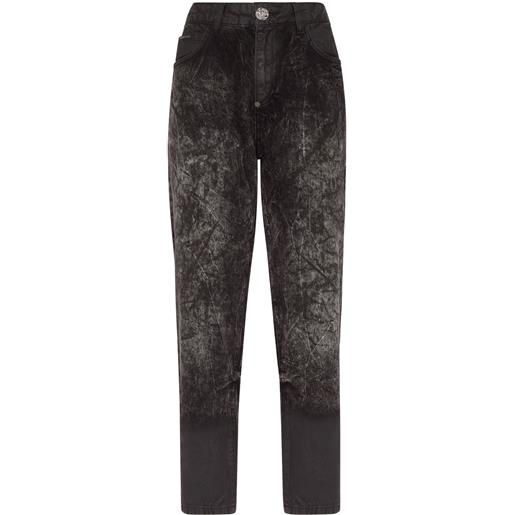 Philipp Plein jeans crop con effetto vissuto - nero