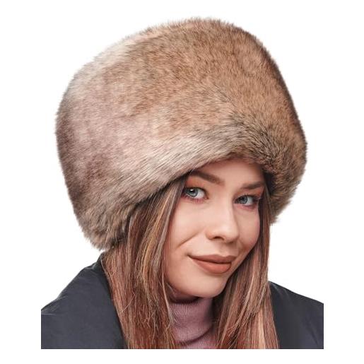 Futrzane siberian cappello cosacco - colbacco con pelliccia donna in stile russo (s, beige siberian)