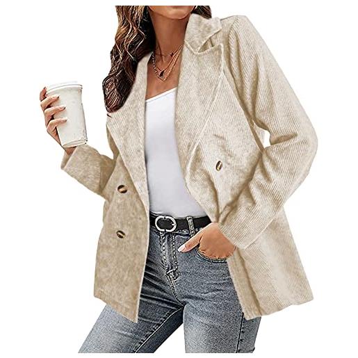 YAOTT blazer doppiopetto da donna in velluto a coste autunno inverno moda casual giacca velluto a coste tinta unita maniche lunghe giacca da abito risvolto giacca cardigan vintage da donna colore b l
