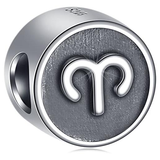 GLOWDAS ariete segno zodiacale charms fit pandora braccialetto di pasqua, antico argento sterling compleanno oroscopo stella segni collana perline, 12 costellazione astrologia charm, regali per mamma/papà